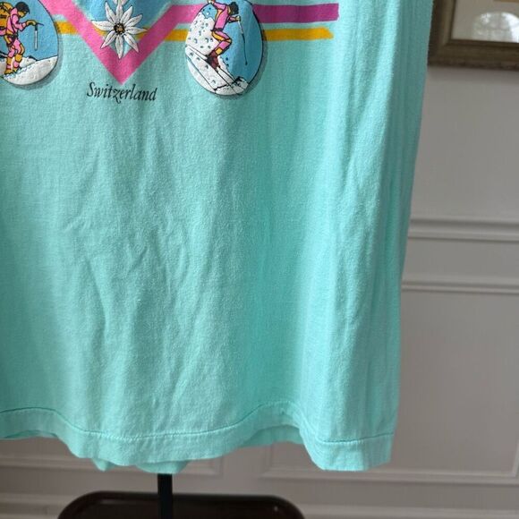 Vintage 80s Single Stitch Zermett Matterhorn Switzerland Aqua Pink Tshirt S - Picture 4 of 8